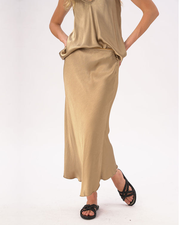 baci Silky Elastic Waist Maxi Skirt Black