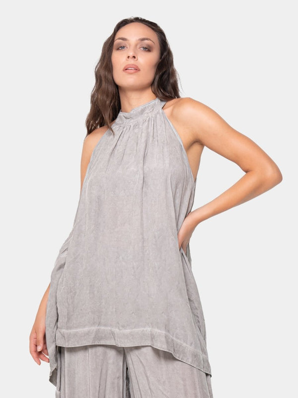 baci Silky Hi Low Halter Blouse Gold