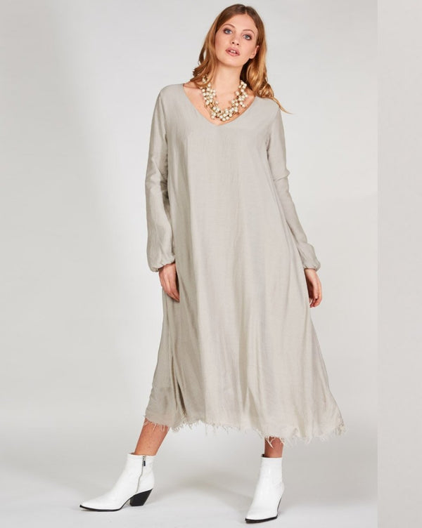 Baci Silky V-Neck Maxi Dress Beige