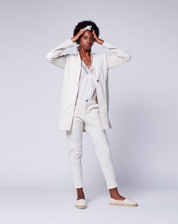 Baci Single-Button Elbow Patch Blazer Beige