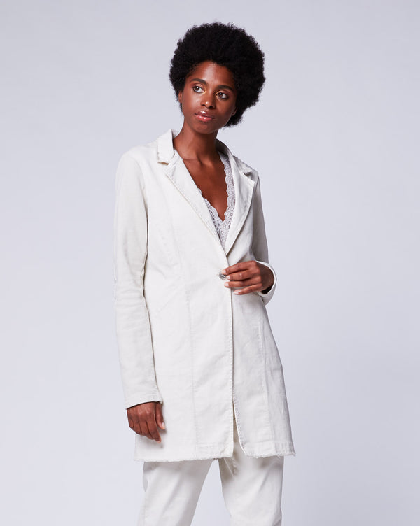 baci Single-Button Elbow Patch Blazer Beige