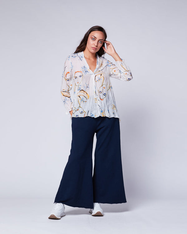 Baci Sketch Popover Shirt White Multi