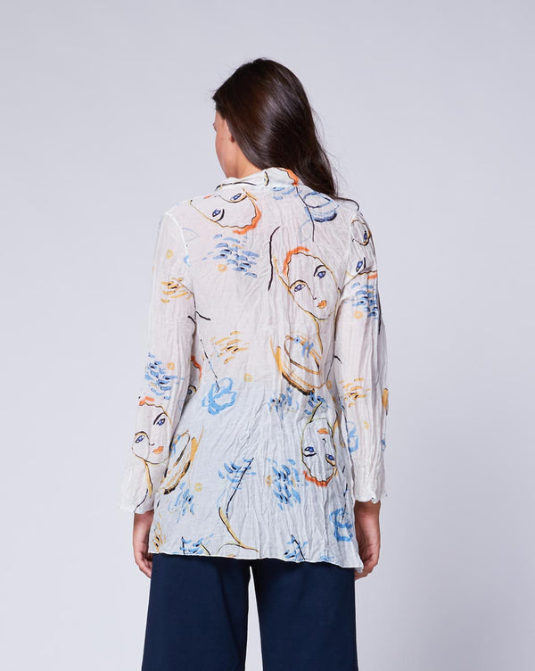 Baci Sketch Popover Shirt White Multi