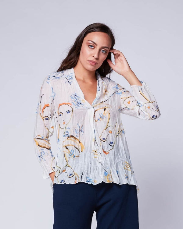 baci Sketch Popover Shirt White Multi