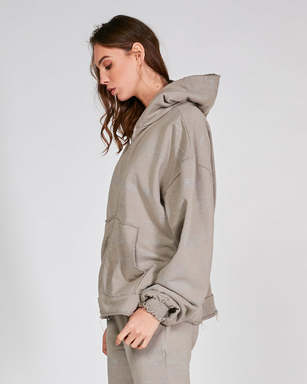 Baci Static Raw Hooded Zip-Up Sweatshirt Beige