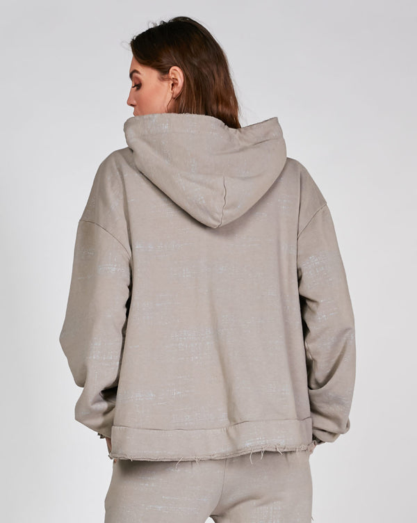 Baci Static Raw Hooded Zip-Up Sweatshirt Beige
