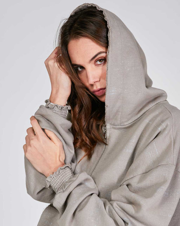 Baci Static Raw Hooded Zip-Up Sweatshirt Beige