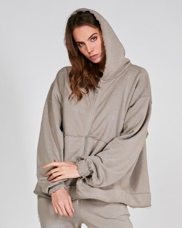 baci Static Raw Hooded Zip-Up Sweatshirt Beige