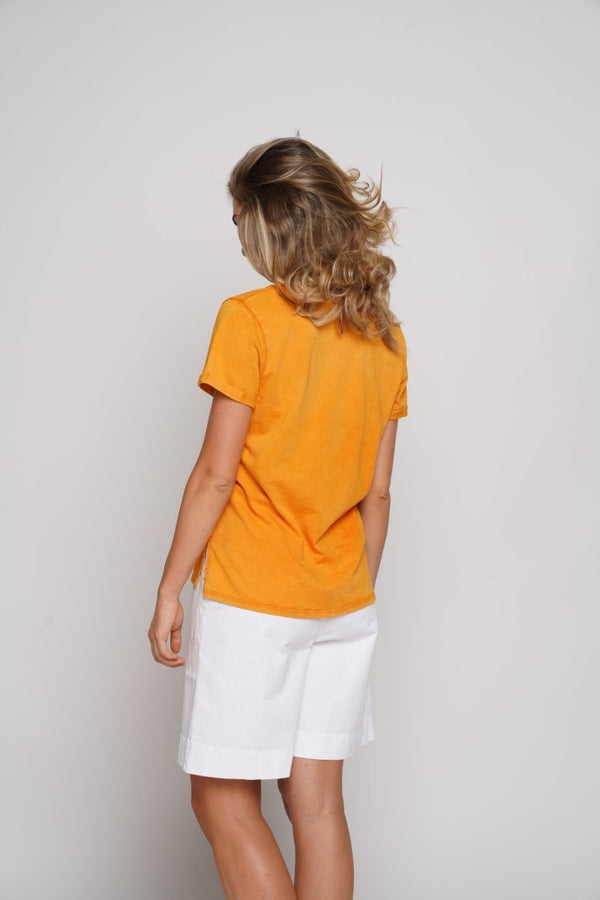 Baci Stonewash Short Sleeve V-Neck Pocket T Corn