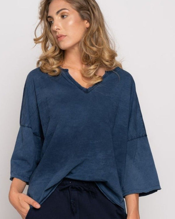 Baci Stonewash Short Sleeve V Neck T Corn