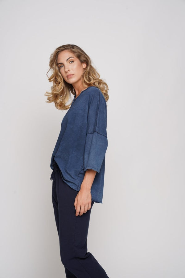Baci Stonewash Short Sleeve V Neck T Corn