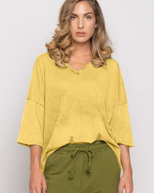 baci Stonewash Short Sleeve V Neck T Corn