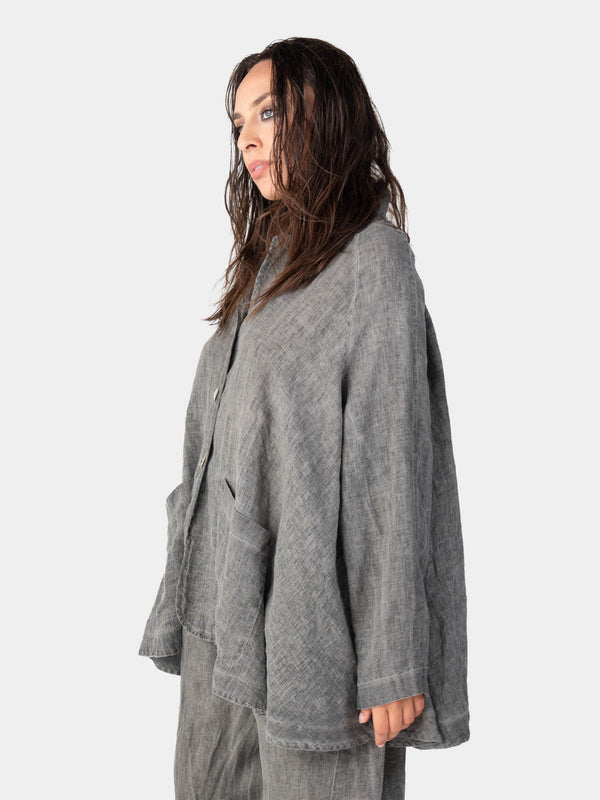 Baci Stonewashed Button Up Linen Blazer Café