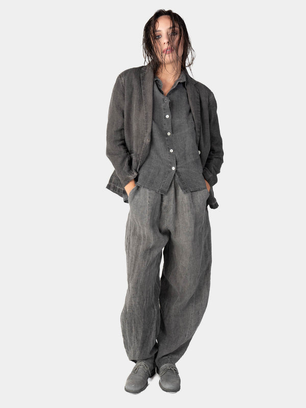 Baci Stonewashed Linen Collared Blazer Café