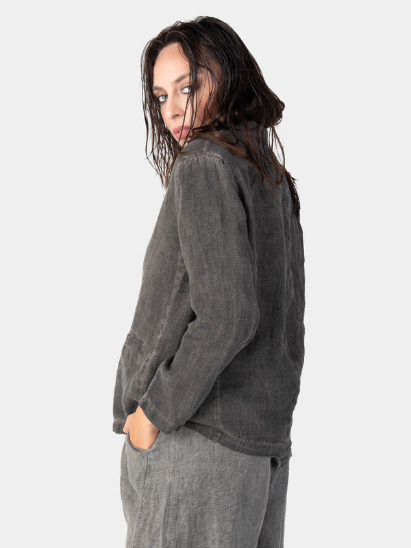 Baci Stonewashed Linen Collared Blazer Café