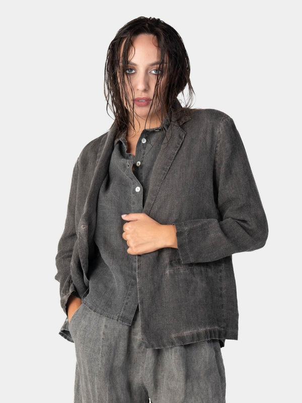 baci Stonewashed Linen Collared Blazer Café