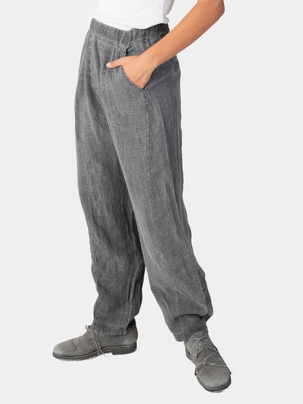 Baci Stonewashed Linen Elastic Waist Pants Café