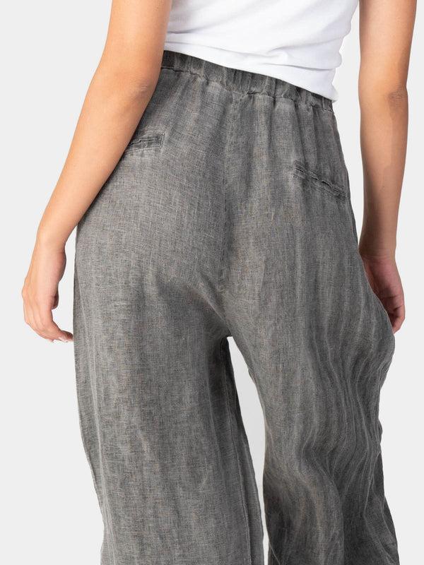 Baci Stonewashed Linen Elastic Waist Pants Café