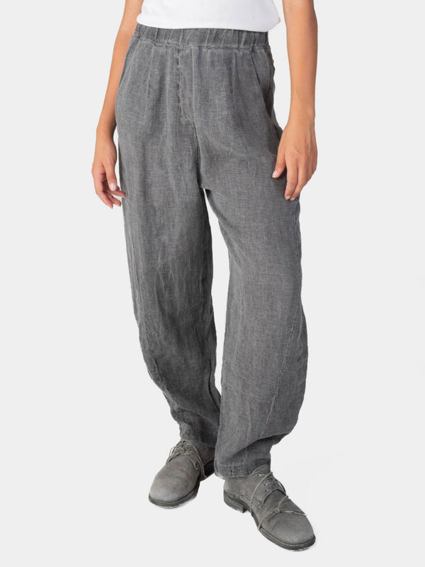 baci Stonewashed Linen Elastic Waist Pants Café