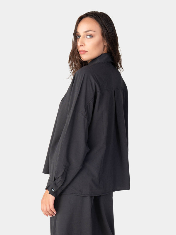 Baci Striped 2 Pocket Swing Shirt Black Striped
