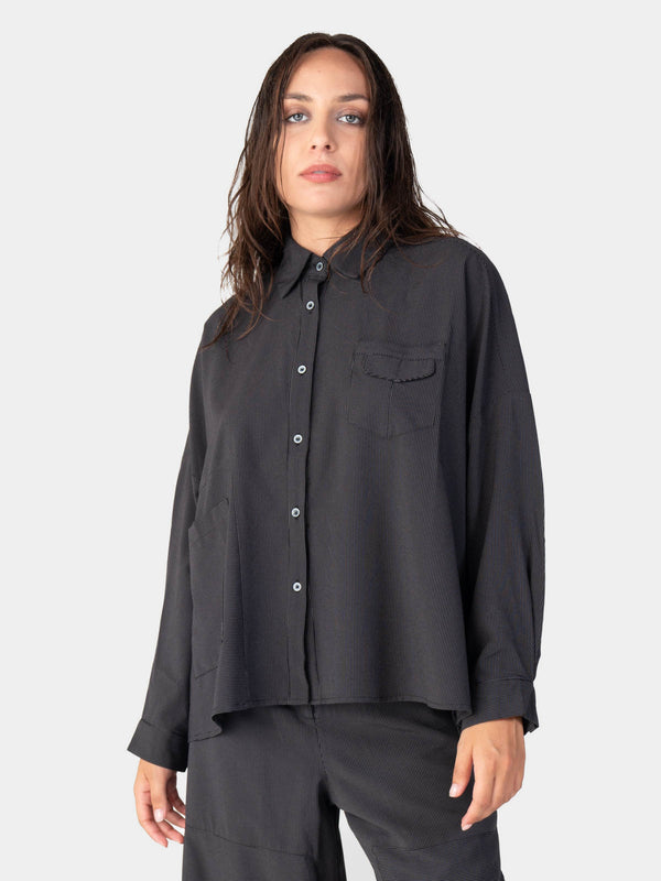 baci Striped 2 Pocket Swing Shirt Black Striped