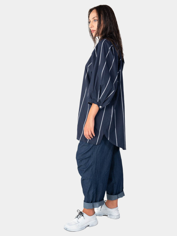 Baci Striped 3/4 Balloon Sleeve Shirt Indigo