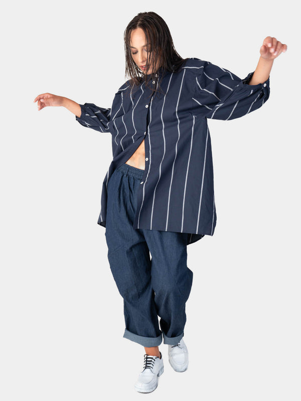 Baci Striped 3/4 Balloon Sleeve Shirt Indigo