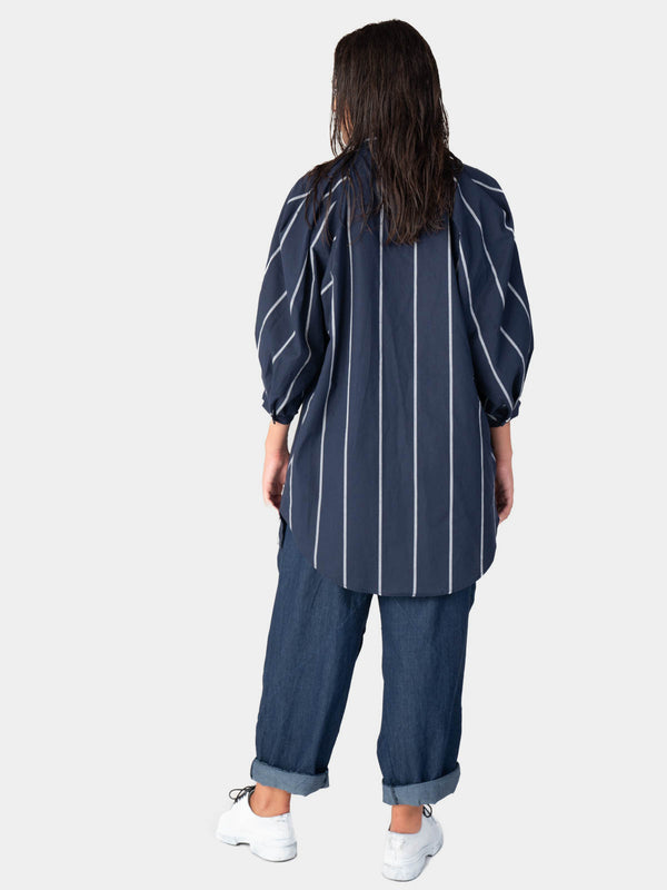 Baci Striped 3/4 Balloon Sleeve Shirt Indigo