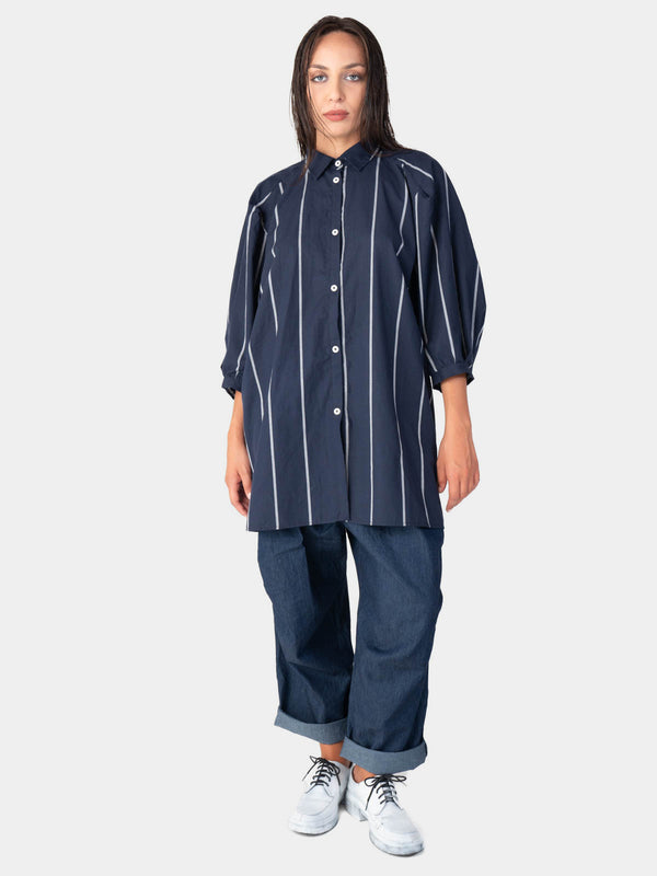 baci Striped 3/4 Balloon Sleeve Shirt Indigo