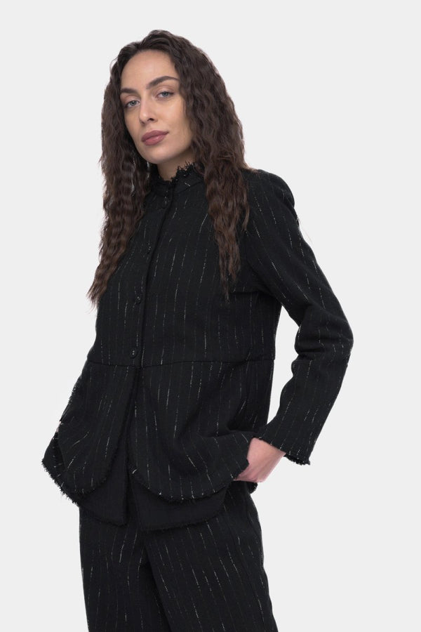 Baci Striped Buttoned Long Sleeve Jacket Black