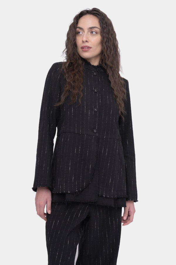 Baci Striped Buttoned Long Sleeve Jacket Black