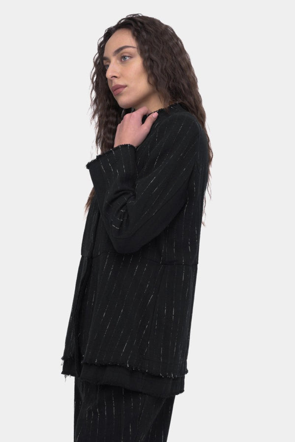 Baci Striped Buttoned Long Sleeve Jacket Black