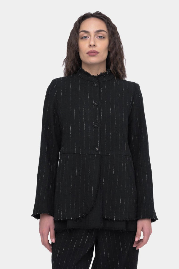 baci Striped Buttoned Long Sleeve Jacket Black