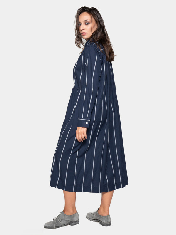 Baci Striped Cotton Midi Shirt Dress Indigo