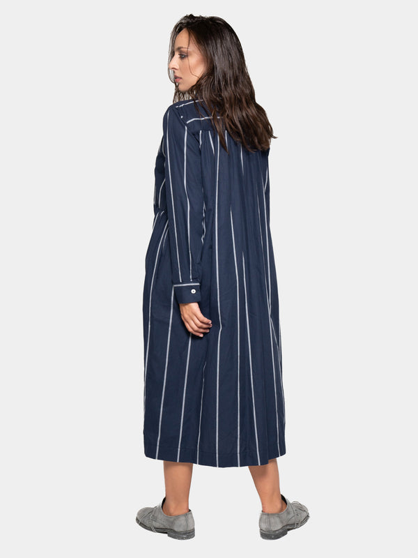 Baci Striped Cotton Midi Shirt Dress Indigo