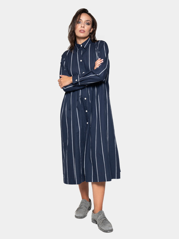 baci Striped Cotton Midi Shirt Dress Indigo