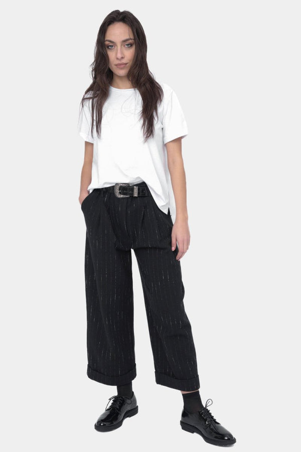 Baci Striped Cuffed Slacks Pant Black