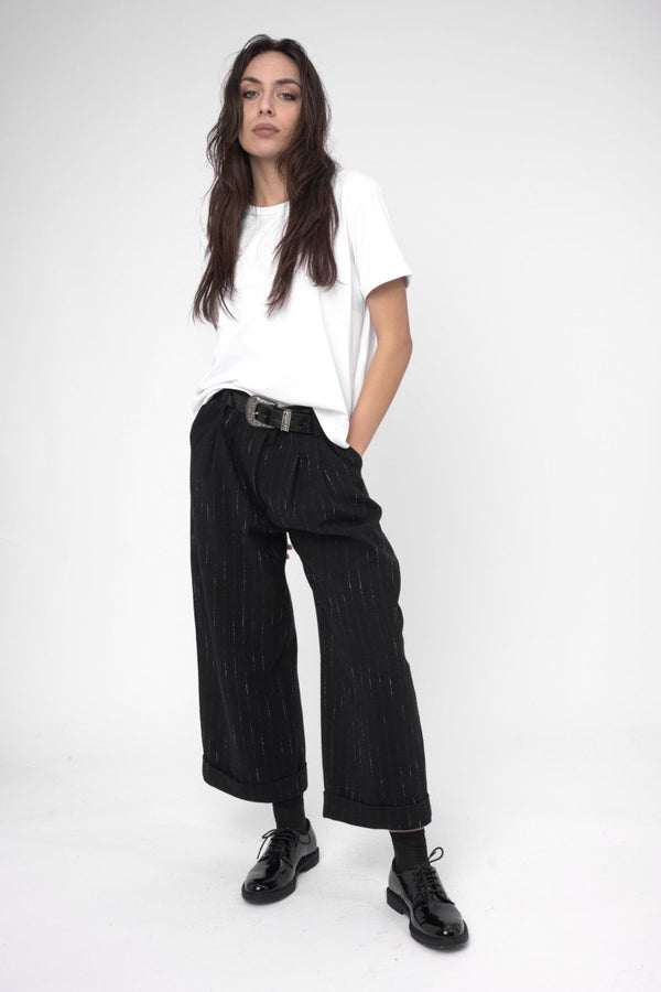 Baci Striped Cuffed Slacks Pant Black