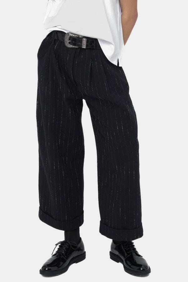 baci Striped Cuffed Slacks Pant Black