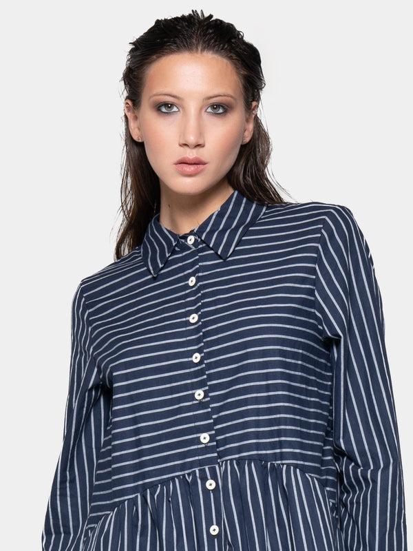 Baci Striped Drop Waist Shirt Dress Indigo