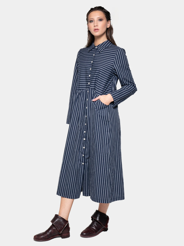 Baci Striped Drop Waist Shirt Dress Indigo
