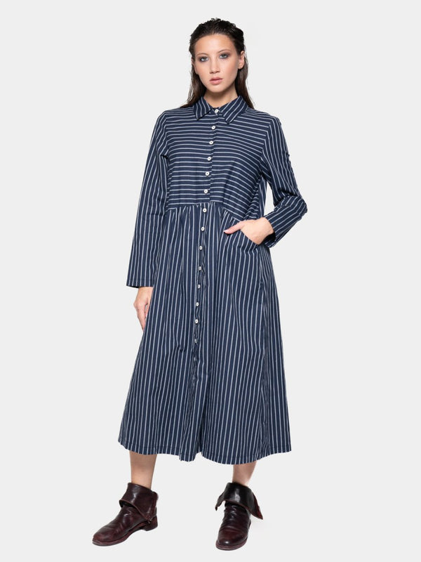 baci Striped Drop Waist Shirt Dress Indigo