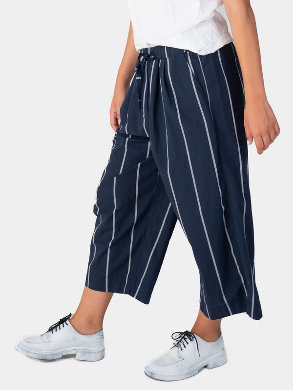 Baci Striped Elastic Tie Waist Culotte Indigo