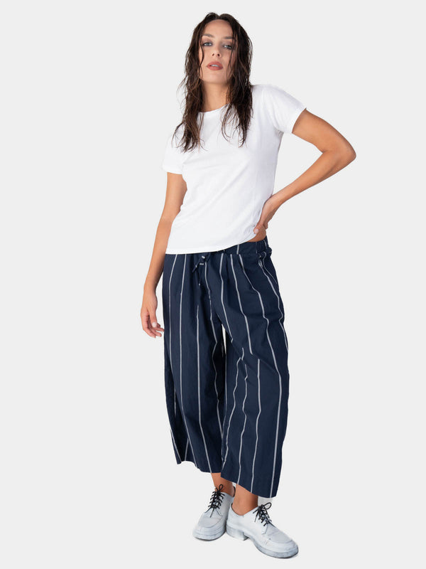 Baci Striped Elastic Tie Waist Culotte Indigo