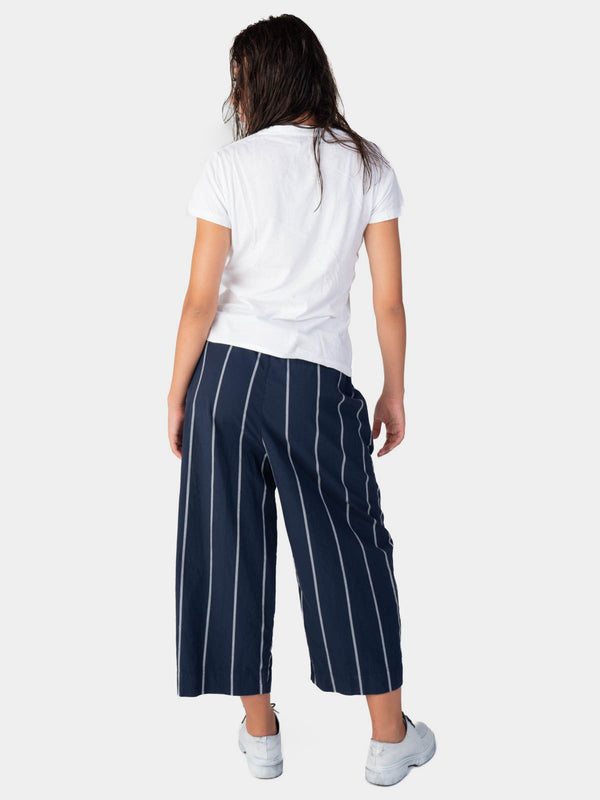 Baci Striped Elastic Tie Waist Culotte Indigo