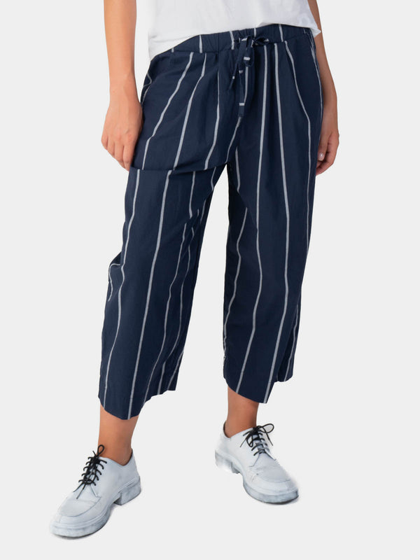 baci Striped Elastic Tie Waist Culotte Indigo