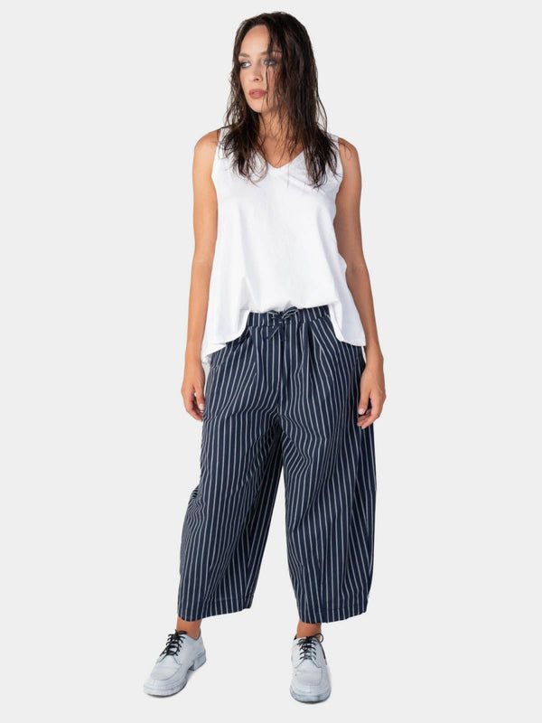Baci Striped Elastic Waist Culotte Indigo
