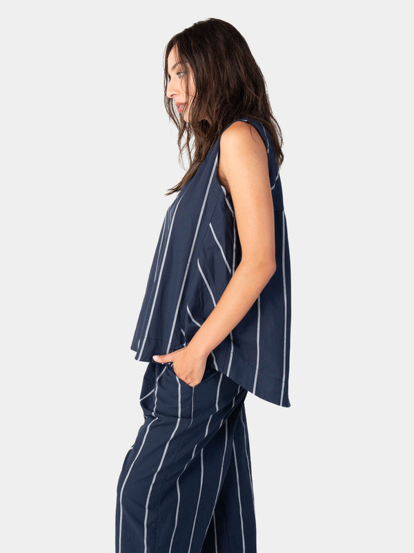 Baci Striped Hi-Lo Tank Top Indigo
