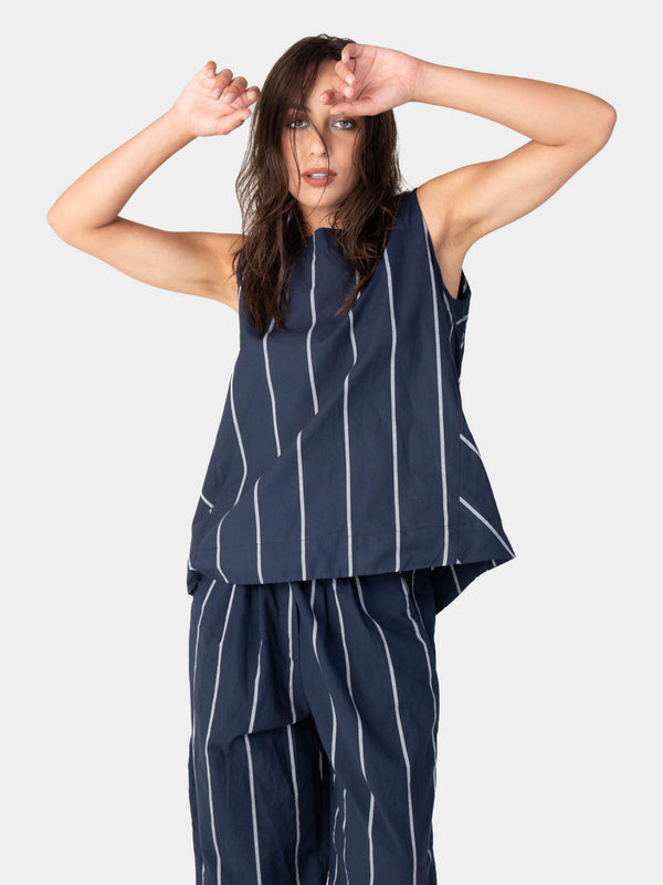 Baci Striped Hi-Lo Tank Top Indigo