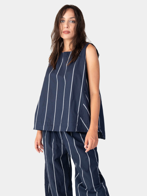 baci Striped Hi-Lo Tank Top Indigo